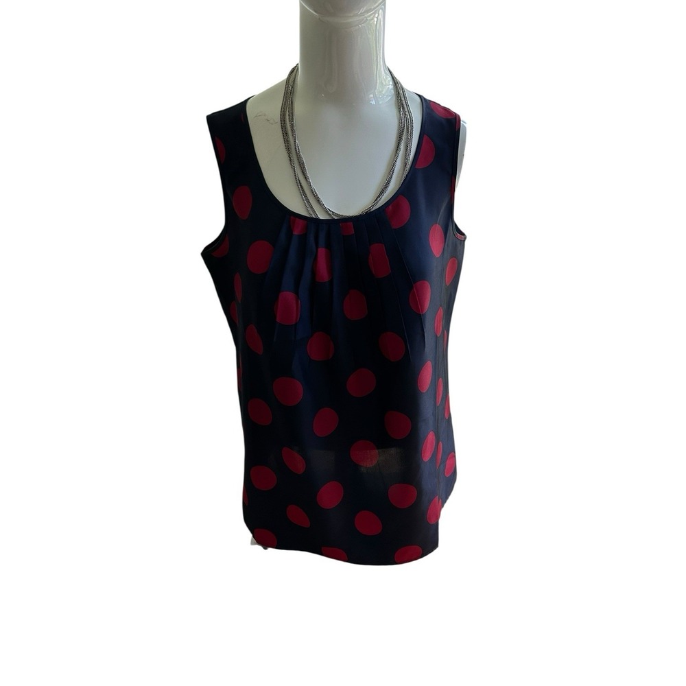 TALBOTS Women Thin Lightweight 100% Polyester Tank Top Pleat Front Polka Dot 6
